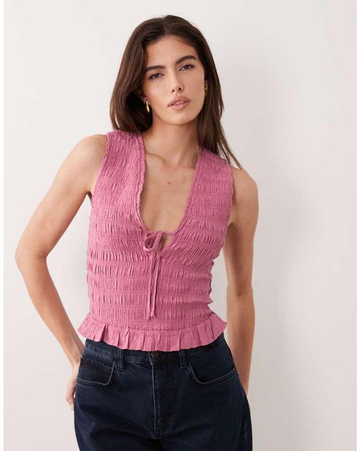 Abercrombie & Fitch Pink Ruched V Neck Top