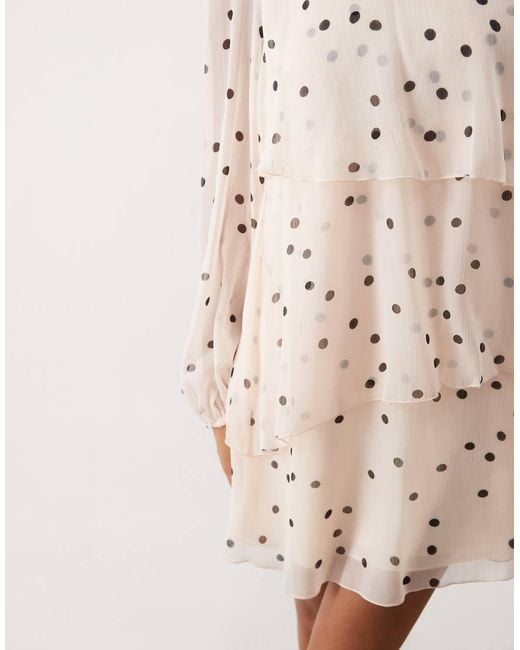 Mango Natural High Neck Ruffle Long Sleeve Mini Dress
