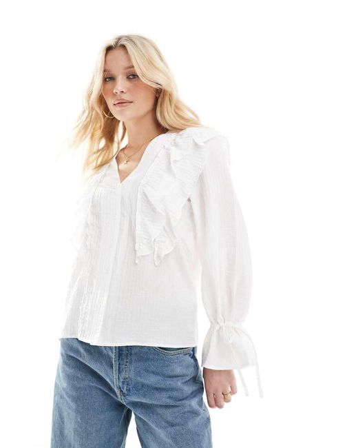 Vero Moda White Ruffle Blouse With Tie Sleeves