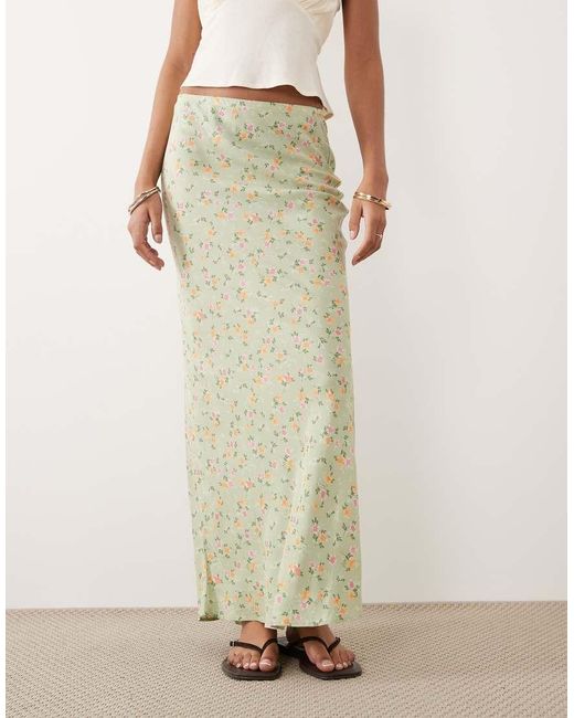 New Look Natural Floral Spun Bias Midi Skirt