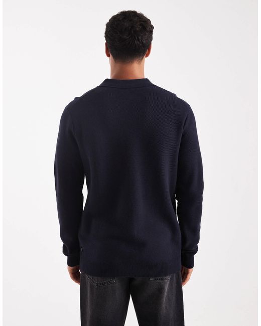 Jack & Jones Blue Premium Knitted Long Sleeve Polo for men