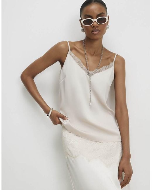 River Island White Satin Lace Trim Cami Top