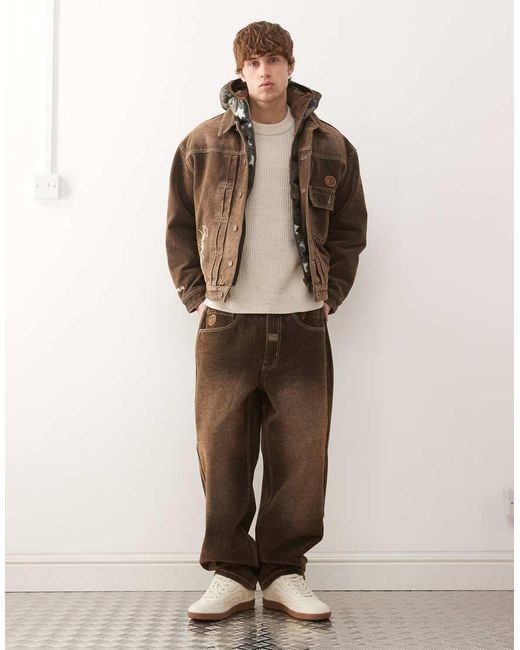 Aape By A Bathing Ape Brown Aape By A Bathing Ape Denim Jacket With Camo Padded Hood for men