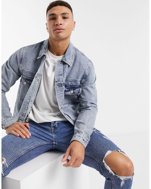 TOPMAN Denim Jacket in Blue for Men | Lyst