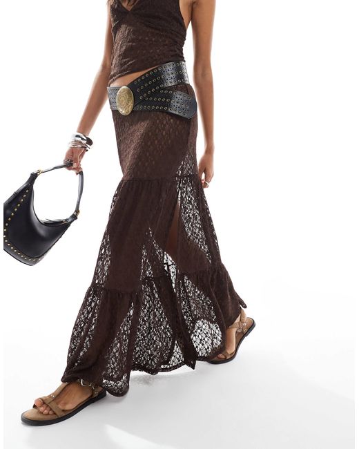 Miss Selfridge Brown – gestufter maxirock aus spitze, kombiteil