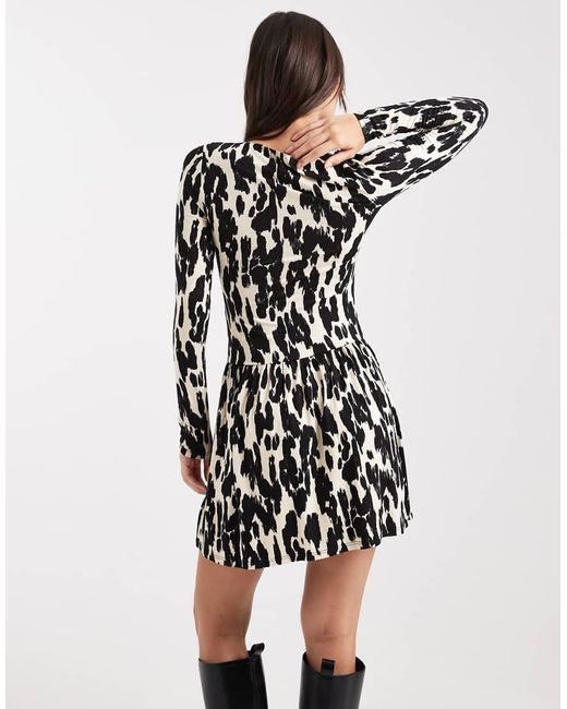 Miss Selfridge Multicolor Drop Waist Long Sleeve Mini Dress