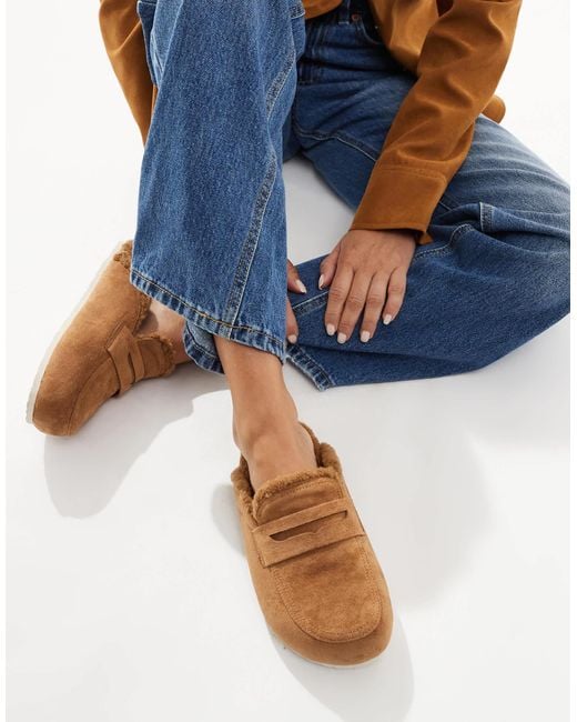 SEQWL Wide Fit Blue Soda Fur Lined Mules