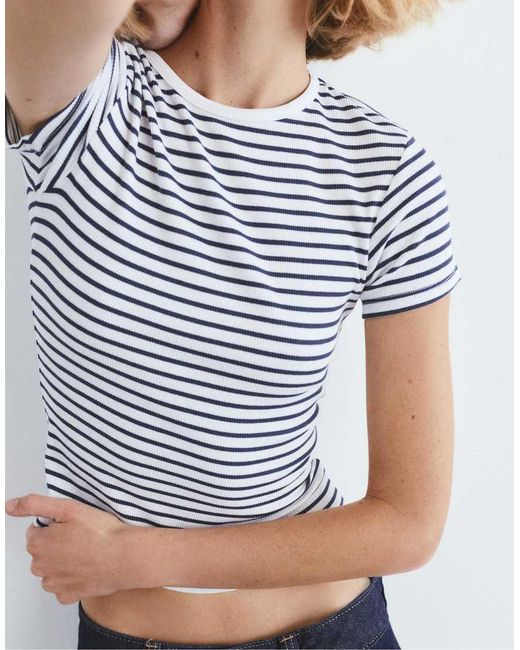 Pull&Bear Blue Ribbed Short Sleeve T-shirt