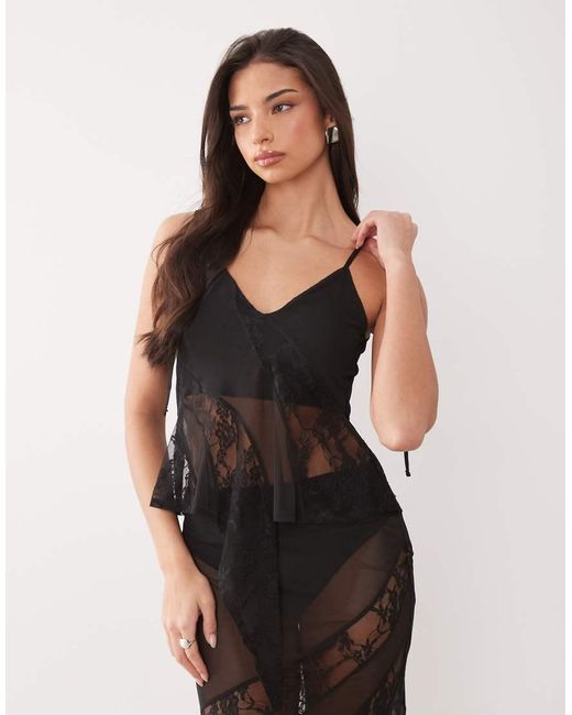 ASOS Black Mesh And Lace Insert Cami Top Co-ord