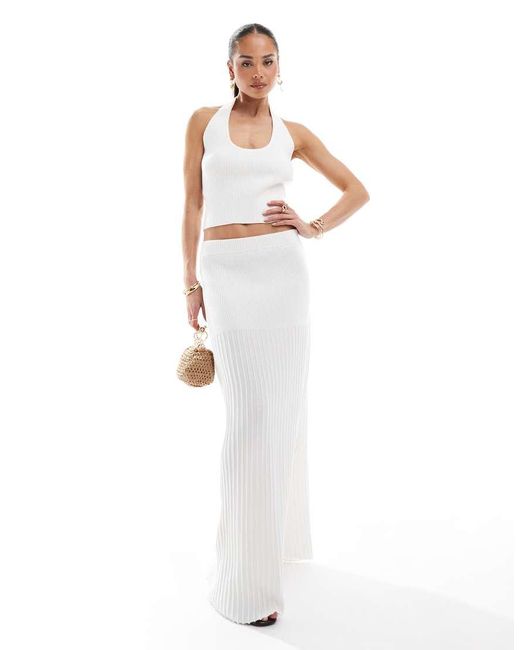 4th & Reckless White Knitted Maxi Skirt Co-ord