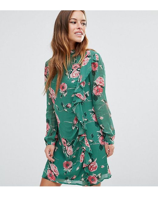 sweet heart flounce floral printed bell sleeve shift dress