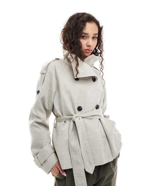 ASOS Korte Trenchcoat Met Linnenlook in het White