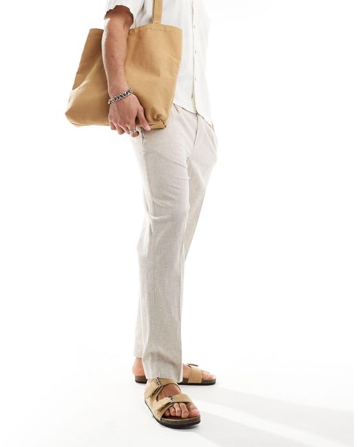 Pantalon ample à enfiler en lin avec pinces - beige Abercrombie & Fitch pour homme en coloris White