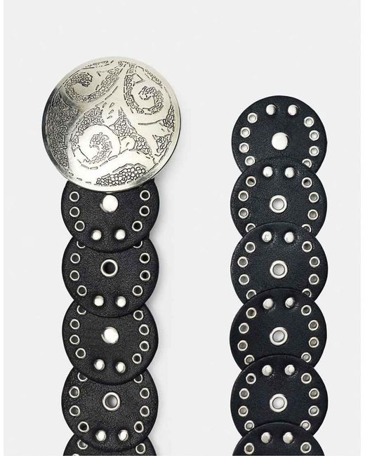 Pull&Bear Black Faux Leather Belt With Circles