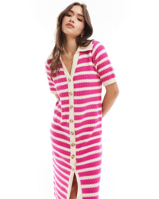 Y.A.S Pink Crochet Midi Dress