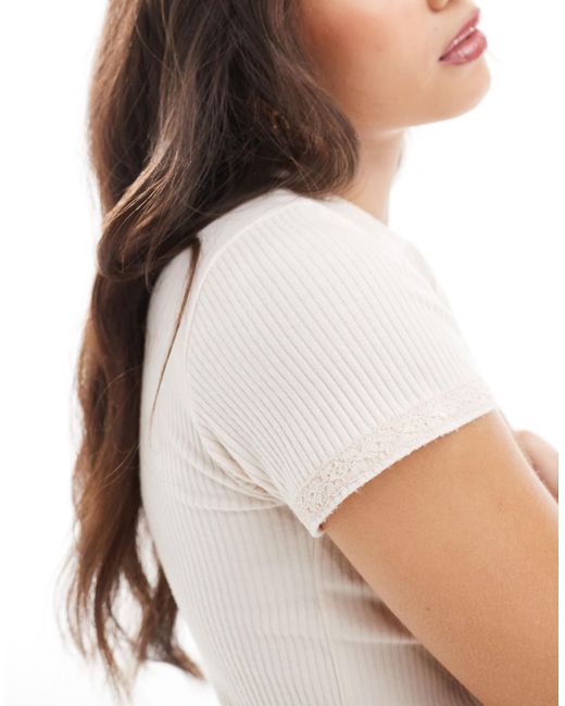 ASOS White Mix & Match Rib Baby Tee With Lace Trim