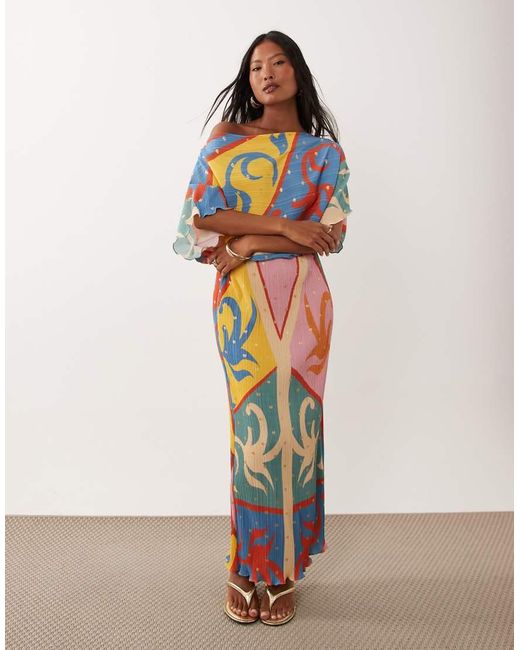 Never Fully Dressed Red Petite Tilly Off Shoulder Plisse Maxi Dress