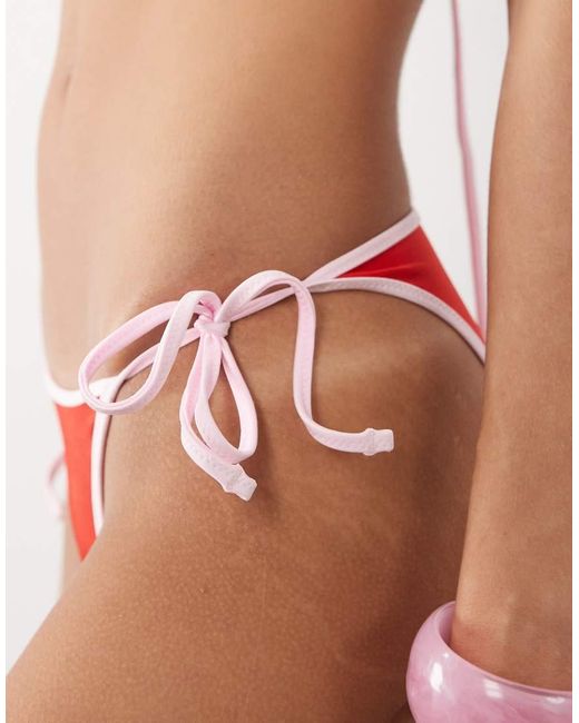 Free Society Red Tieside Bikini Bottom With Contrast Trim