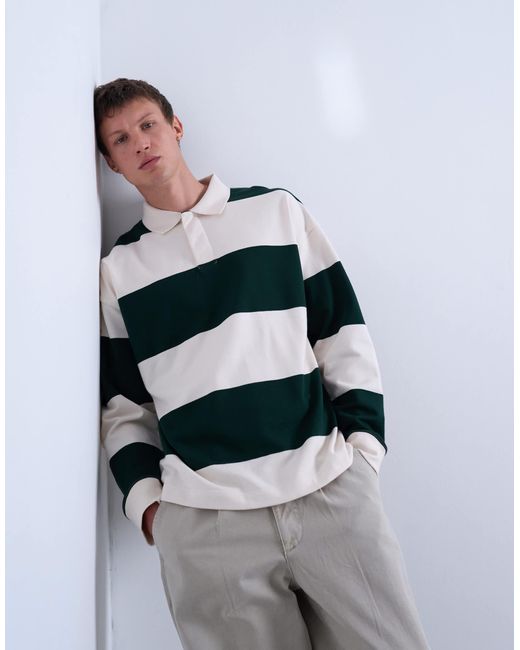 Topman – oversize-polohemd mit rugby-streifen in White für Herren