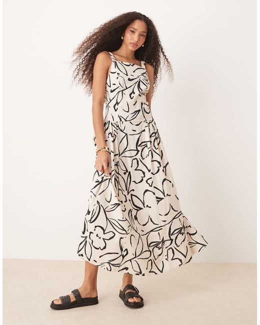 ASOS Natural Square Neck Dropped Waist Midi Sundress