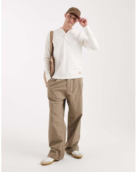 Hollister White Long Sleeve Henley Top for men