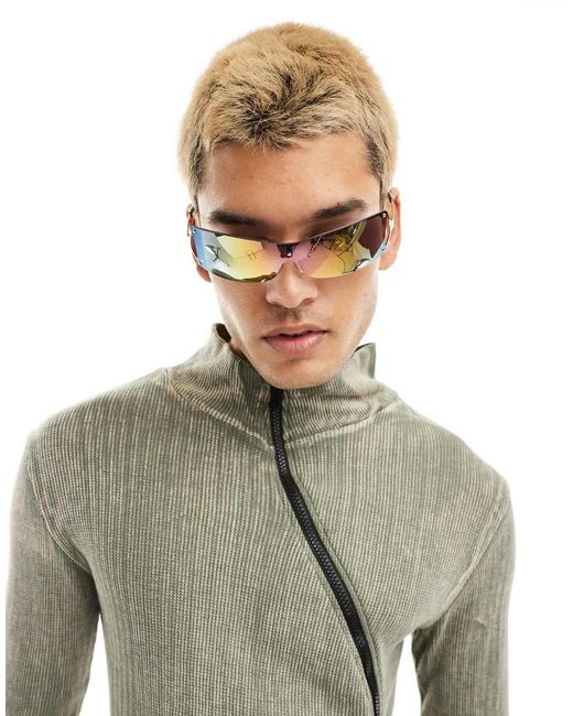 ASOS Green Rimless Wrap Sunglasses for men