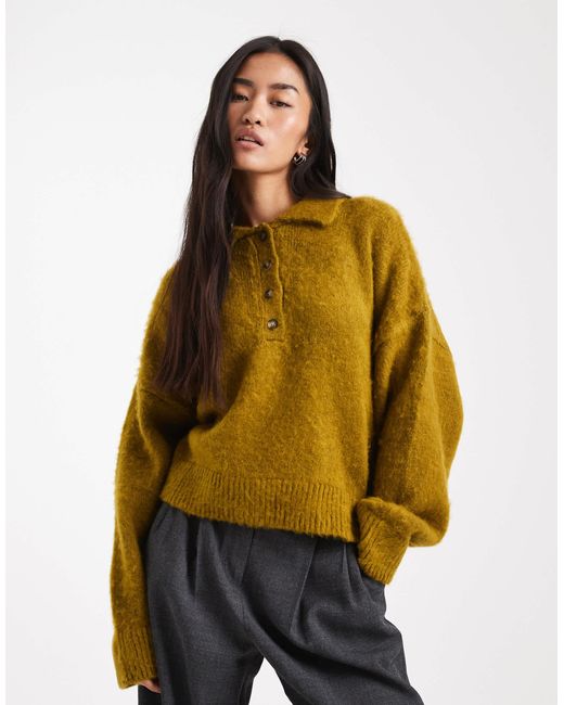 Polo coupe carrée en maille brossée ASOS en coloris Yellow