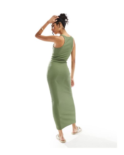 ASOS Green Ribbed Strappy Square Neck Midaxi Dress