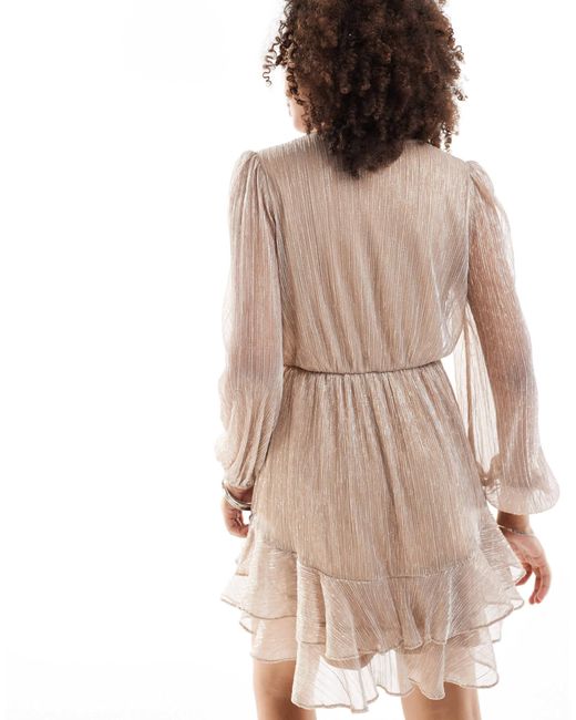 EVER NEW Natural Tie Waist Metallic Plisse Mini Dress