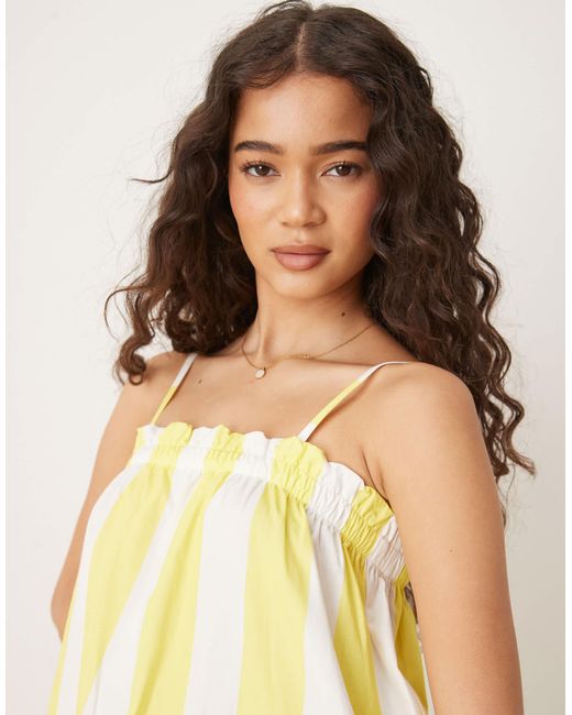 Robe trapèze longue en popeline rayée - jaune ASOS en coloris Yellow