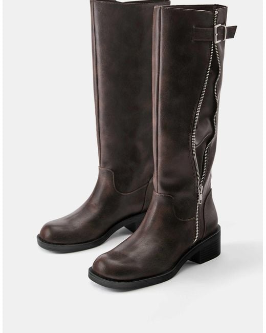 Bottes échancrées avec zip décoratif Pull&Bear en coloris Brown
