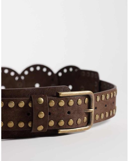 ASOS Brown Faux Suede Studded Round Disc Belt