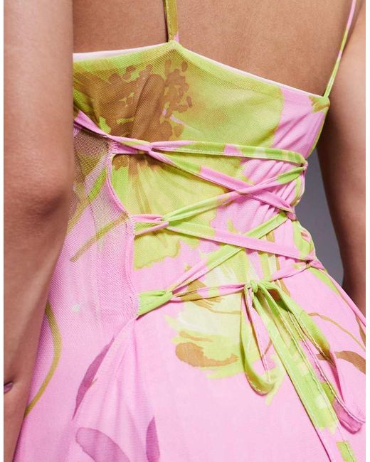 ASOS Multicolor Cami Straps Maxi Dress With Lace Up Back And Frill Details