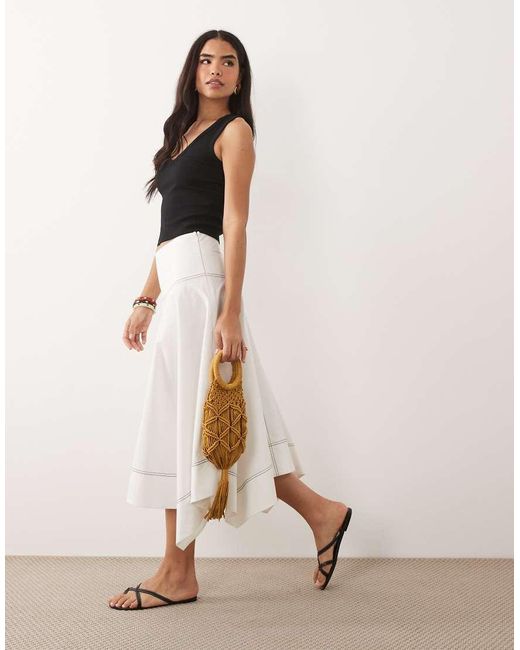ASOS Pink Dropped Waist Contrast Stitch Volume Midi Skirt