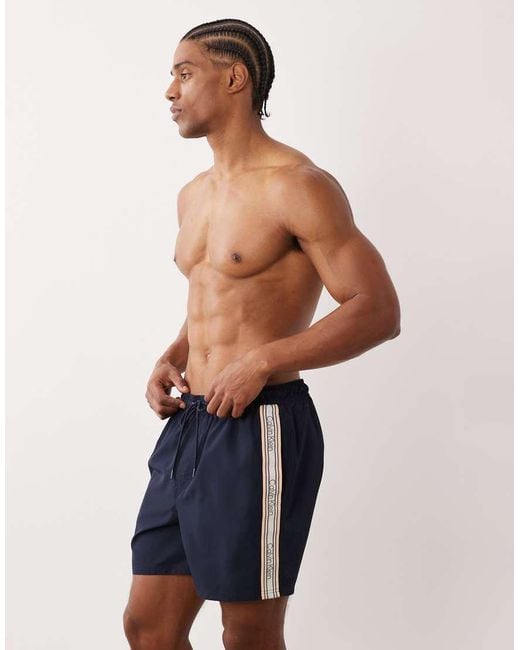 Calvin Klein Blue Taped Logo Drawstring Swim Short for men