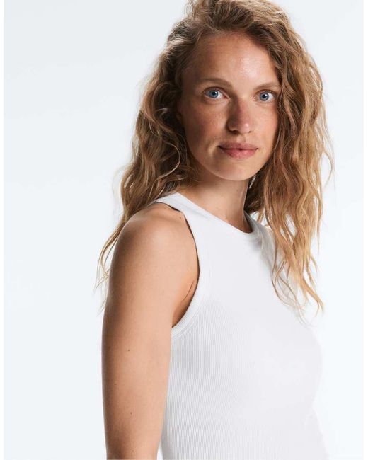 Oysho White Ribbed Modal Blend Long Tank Top