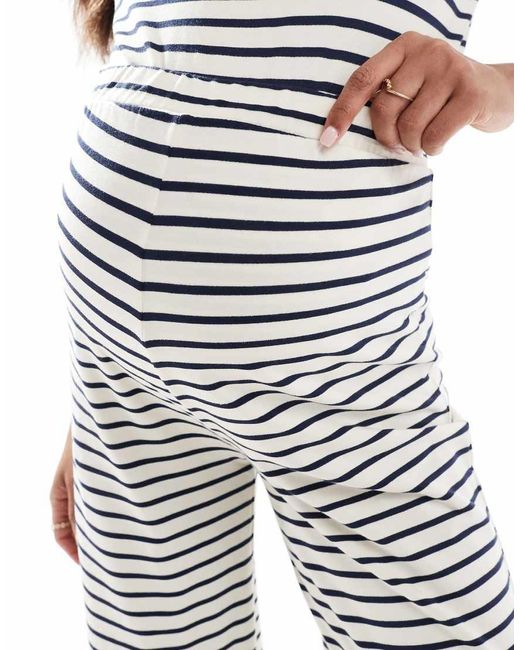 Pantalones Color Crema A Rayas Azul Marino De Pernera Ancha De Punto Liso De Mamalicious Maternity (Parte De Un Conjunto)-Blanco Mama.licious de color Blue