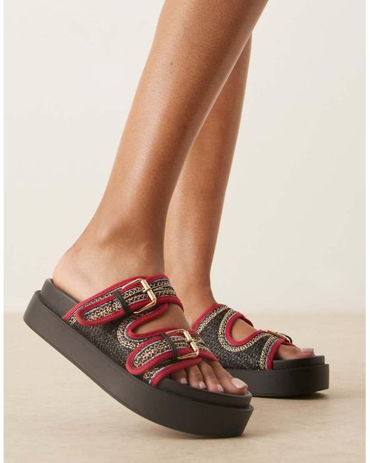 ASOS Natural Frankie Chunky Footbed Buckle Sandals With Embroidery