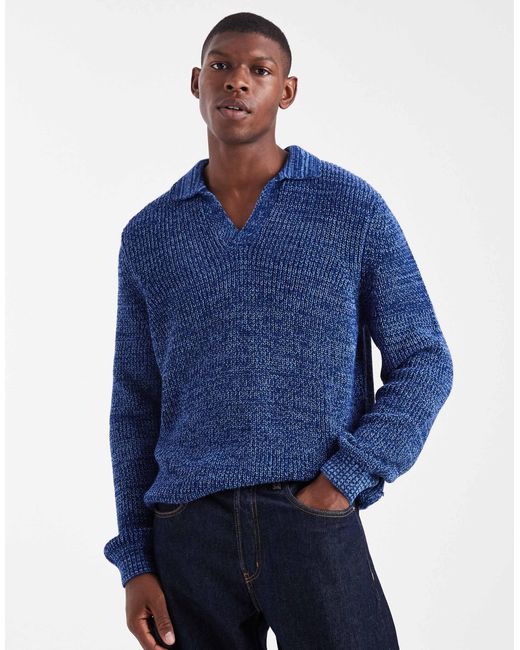 ASOS Blue Relaxed Knitted Notch Neck Polo for men