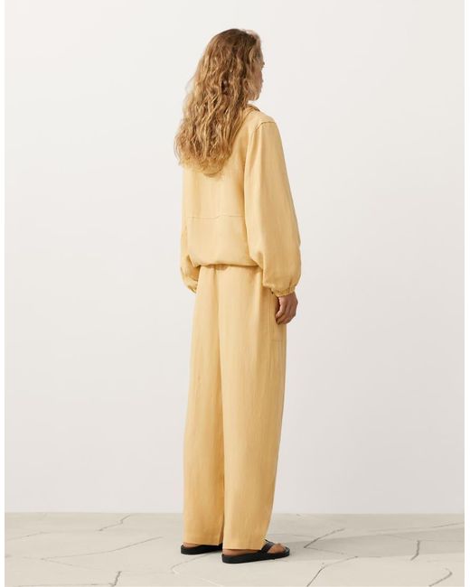 Oysho Blue Lyocell Blend And 24% Linen Straight Trousers