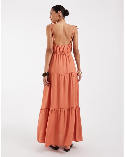 Vero Moda Orange Tie Shoulder Cami Midi Tiered Dress