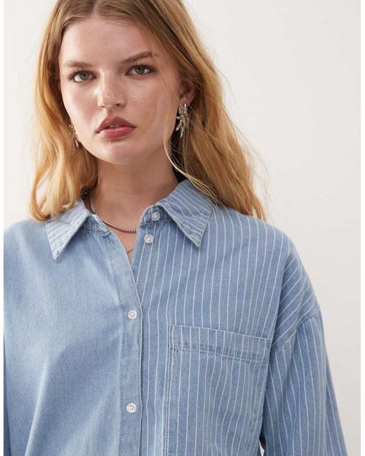Camisa Vaquera Azul Claro A Rayas De (Parte De Un Conjunto) Noisy May de color Blue