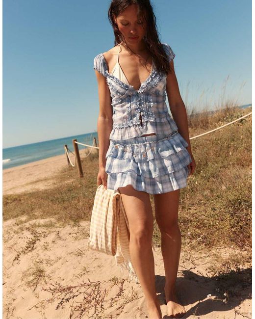 Stradivarius Blue Ruffled Crinkle Skort