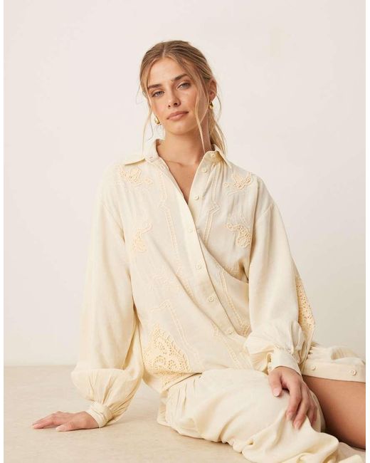 ASOS Oversized Overhemdjurk Met Volumineuze Mouw En Cutwork in het Natural