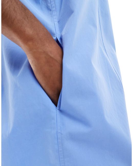Monki Blue Cotton Poplin Mini Dress With Tie Straps