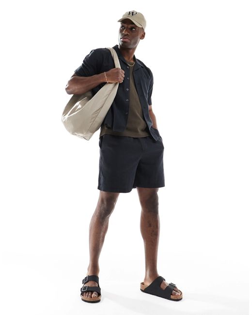 New Look – schlupf-shorts aus leinenmix in Black für Herren
