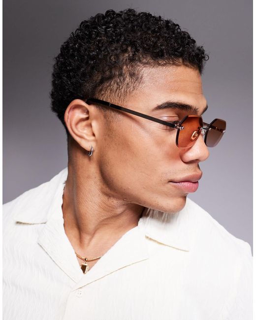ASOS – sechseckige, rahmenlose sonnenbrille mit en bügeln und gläsern mit farbverlauf in Metallic für Herren