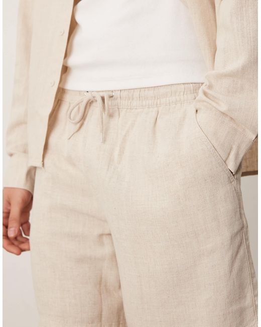 ASOS Natural baggy Fit Pull On Linen Rich Short for men