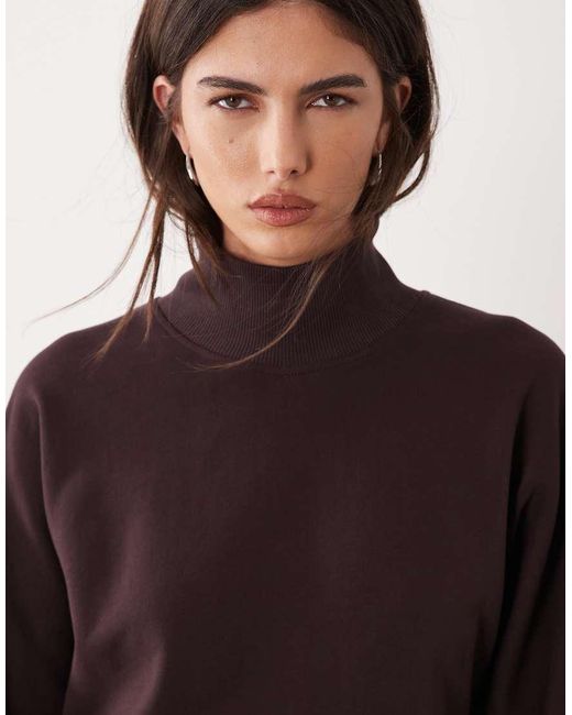 ARKET Brown High Neck Sweatshirt With Deep Cuff