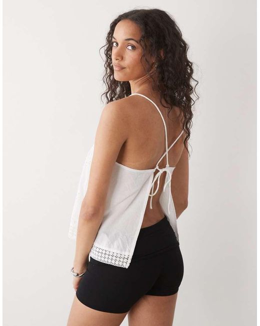 Collusion White Open Back Crochet Patch Work Cami Top